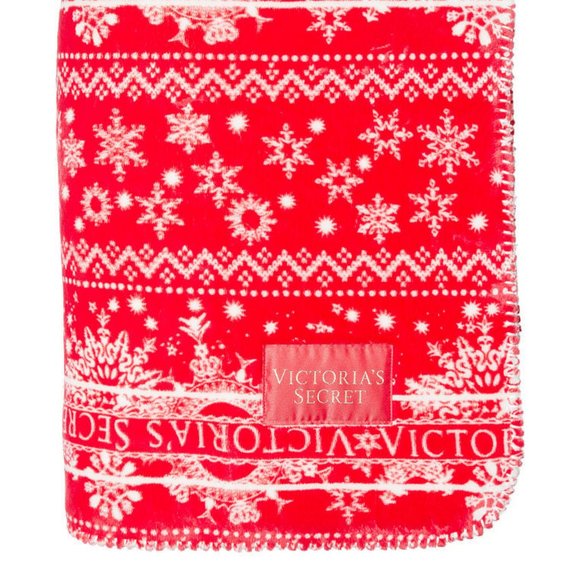 NWT Victoria Secret auth. Plus Fleece Blanket Fair Isle Red sealed in plastic - Picture 6 of 7